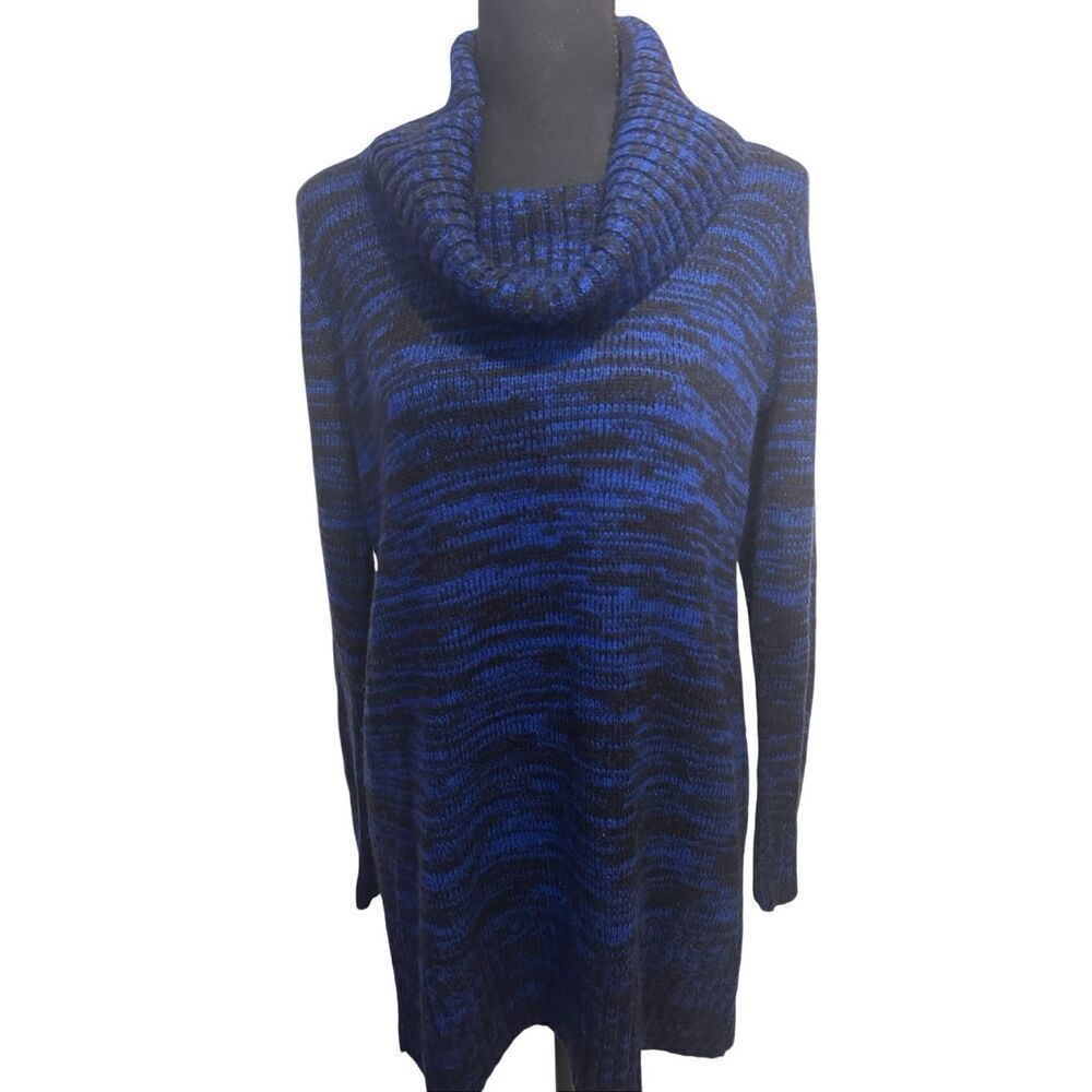 AB Studio Cowl Neck Sweater Tunic Lightweight Soft Blue Black Women’s Size L